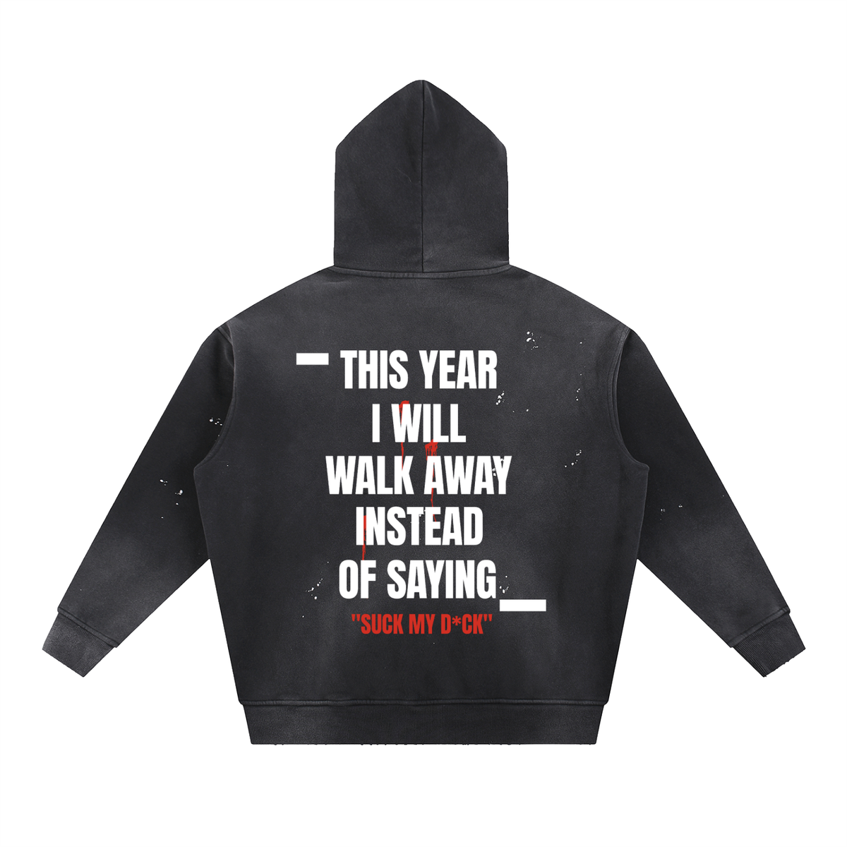 TYIWWA Black Vintage Washed Hoodie w Back slogan (White Logo)