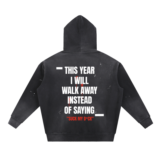 TYIWWA Vintage Washed Frayed Fleece Hoodie (White Font)