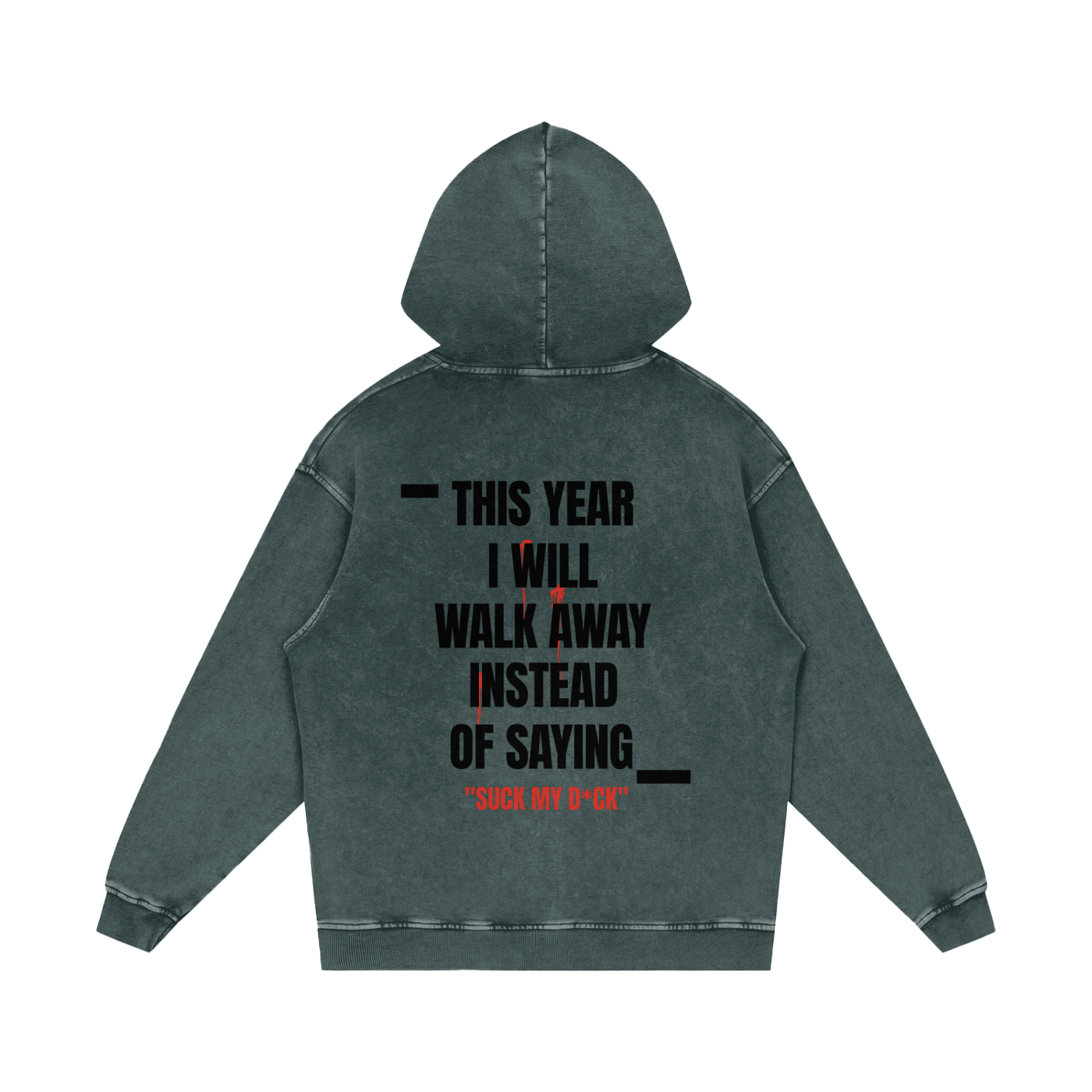 TYIWWA Dark Grewn Cotton Hoodie w Back slogan (Snow Washed)