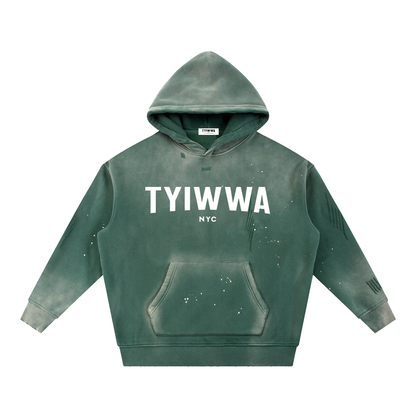TYIWWA Vintage Washed Frayed Fleece Hoodie