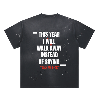TYIWWA  Hand-Frayed Sunfade Paint Splatter T-Shirt (WHITE FONT)