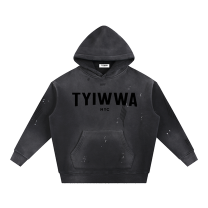 TYIWWA Vintage Washed Frayed Fleece Hoodie