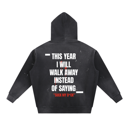 TYIWWA Vintage Washed Frayed Fleece Hoodie (White Font)