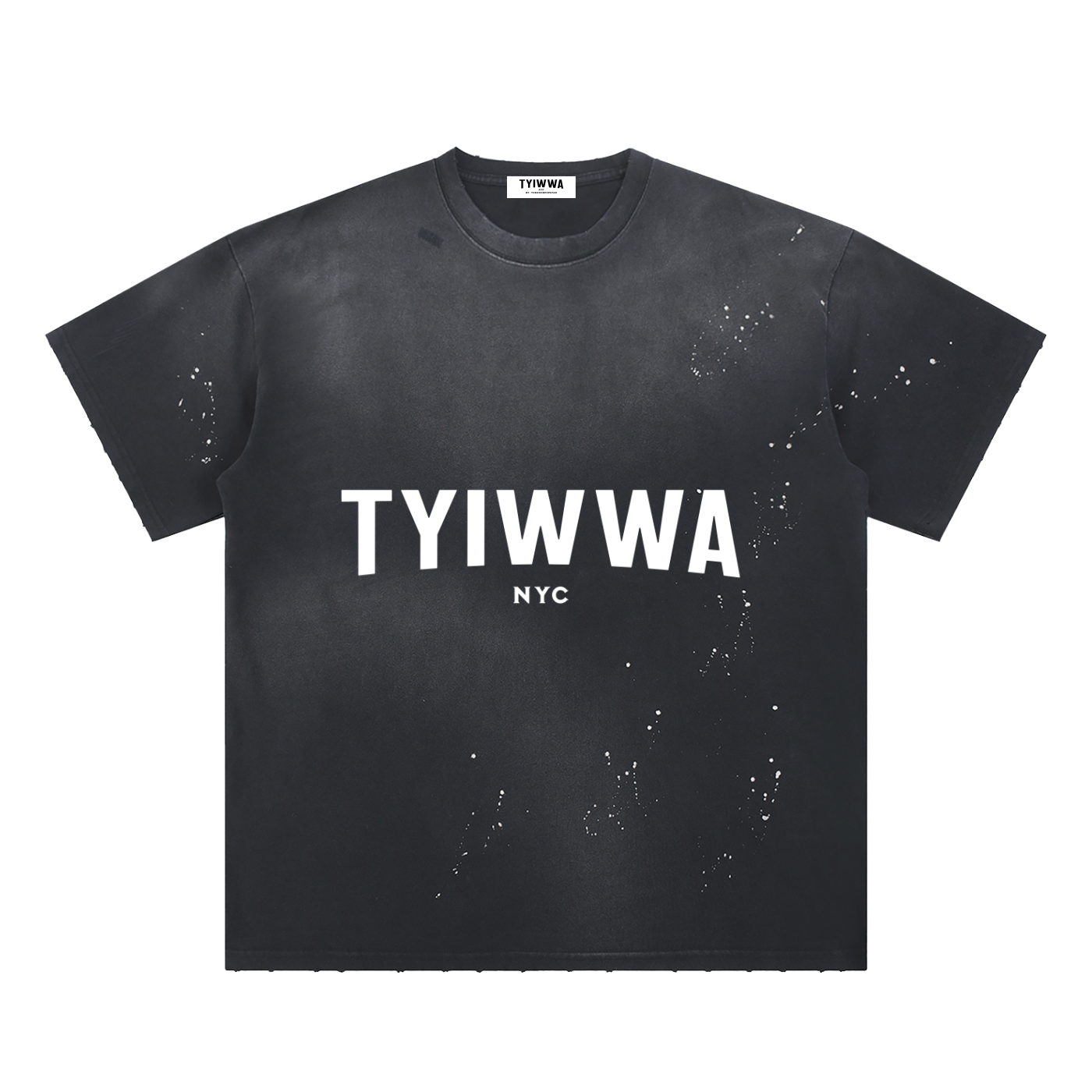 TYIWWA  Hand-Frayed Sunfade Paint Splatter T-Shirt (WHITE FONT)