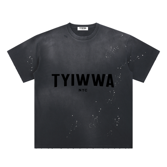 TYIWWA Hand-Frayed,  Sun fade Paint Splatter T-Shirt