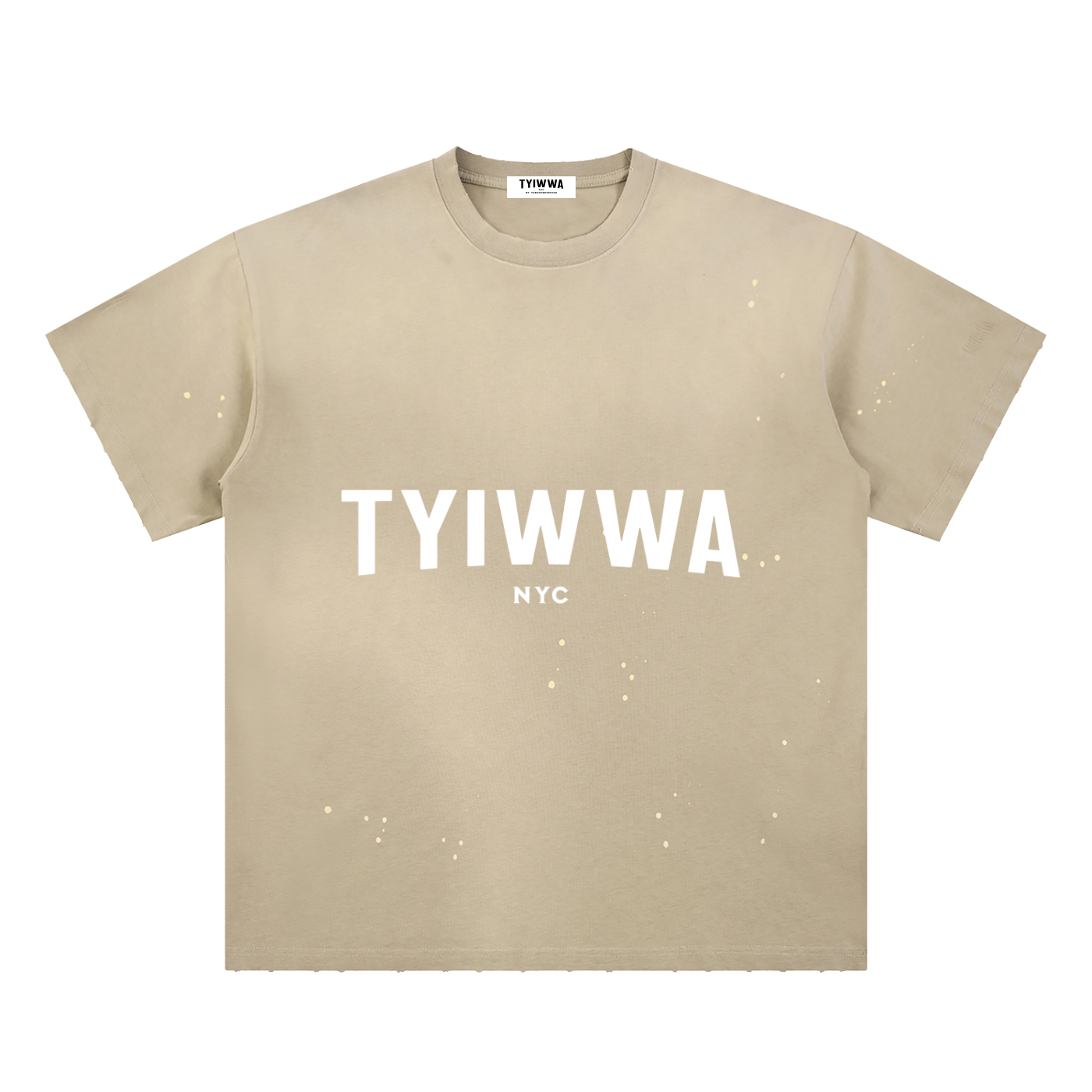 TYIWWA  Hand-Frayed Sunfade Paint Splatter T-Shirt (WHITE FONT)
