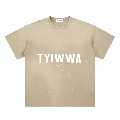 TYIWWA  Hand-Frayed Sunfade Paint Splatter T-Shirt (WHITE FONT)
