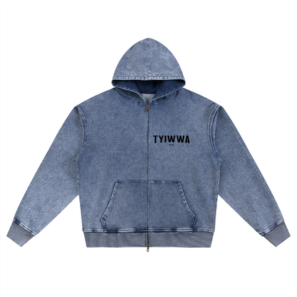TYIWWA Snow Wash Oversized Zip-Up Hoodie
