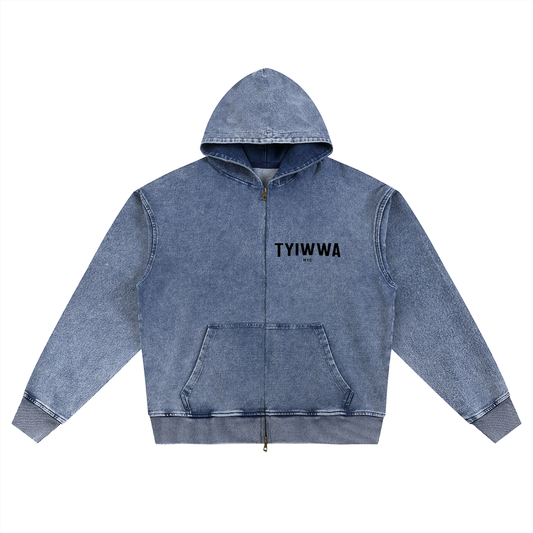 TYIWWA Snow Wash Oversized Zip-Up Hoodie