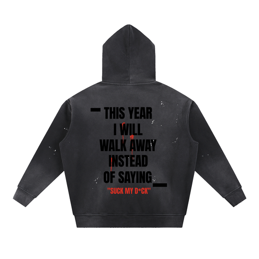 TYIWWA Vintage Washed Frayed Fleece Hoodie