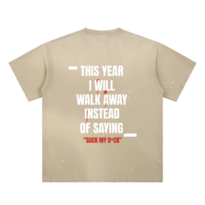 TYIWWA  Hand-Frayed Sunfade Paint Splatter T-Shirt (WHITE FONT)