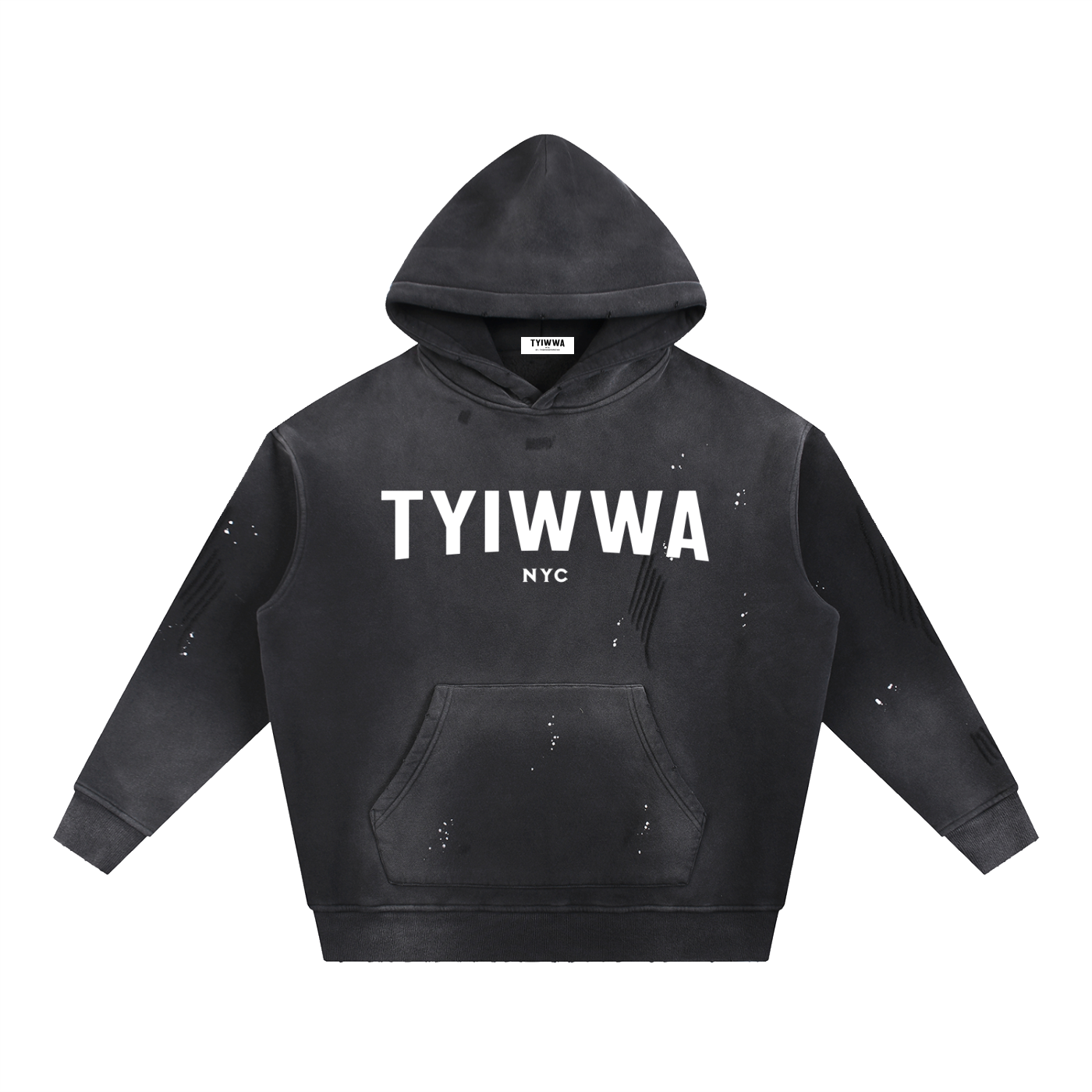 TYIWWA Vintage Washed Frayed Fleece Hoodie (White Font)