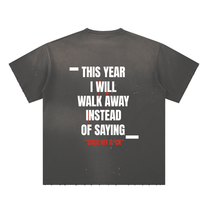 TYIWWA  Hand-Frayed Sunfade Paint Splatter T-Shirt (WHITE FONT)
